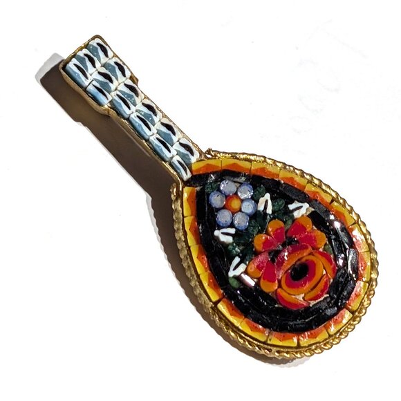 Micro Mosaic Vintage Lute or Mandolin brooch - Picture 1 of 5